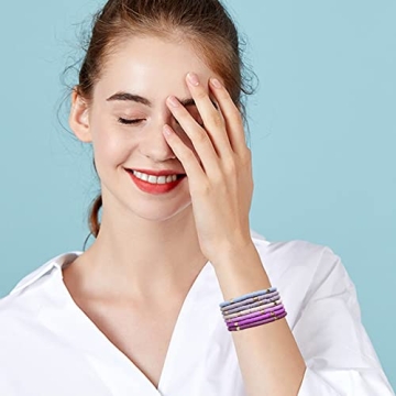 GOOJIDS Surfer Heishi Clay Bead Bracelets for Women Bohemian Stackable Gold Beaded Stretch Bracelets Elastic Layering Friendship Bracelets Set Boho Jewelry (O-Purple set)