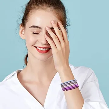 GOOJIDS Surfer Heishi Clay Bead Bracelets for Women Bohemian Stackable Gold Beaded Stretch Bracelets Elastic Layering Friendship Bracelets Set Boho Jewelry (O-Purple set)