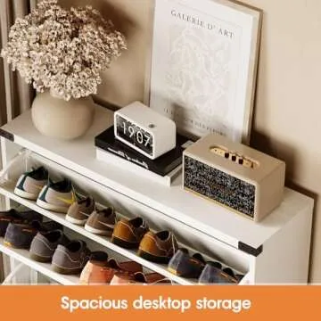 Halitaa Shoe Cabinet Wtih 3 Flip Drawers,Shoe Storage Cabinet for Entryway,Freestanding Slim Shoe Organizer Cabinet,Farmhouse Narrow Shoe Rack Cabinet with Legs,White