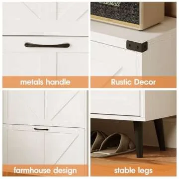 Halitaa Shoe Cabinet Wtih 3 Flip Drawers,Shoe Storage Cabinet for Entryway,Freestanding Slim Shoe Organizer Cabinet,Farmhouse Narrow Shoe Rack Cabinet with Legs,White