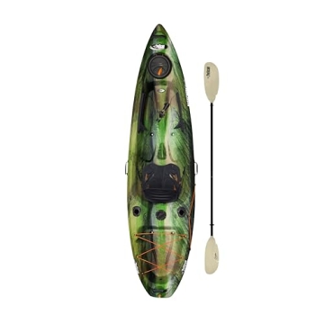 Pelican - Basscreek 100XP Fishing Kayak - Sit-On-Top Kayak - Lightweight one Person Kayak - 10 ft,Olive Camo