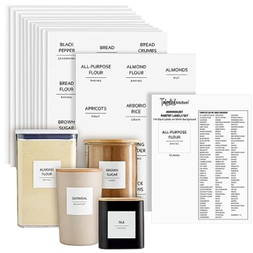 Talented Kitchen 144 Pantry Labels for Containers, Food Storage - Preprinted Black All-Caps on Matte...