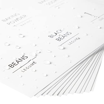 Talented Kitchen 144 Pantry Labels for Containers, Food Storage - Preprinted Black All-Caps on Matte White Vinyl Stickers for Minimalist Style Kitchen (Water Resistant)