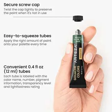 ARTEZA Gouache Paint, Set of 12 Earth Tones, 0.4 fl oz (12 mL) Tubes, Opaque Paint Set for Canvas and Paper