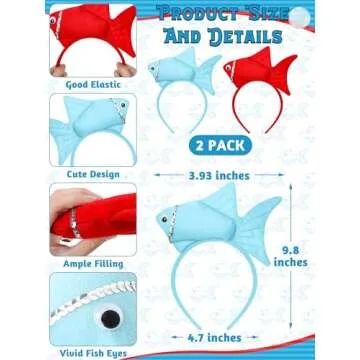 Luces Red and Blue Fish Headbands, Cute Kids Fish Styles Headbands, Fish Costume Accessories Dress U...