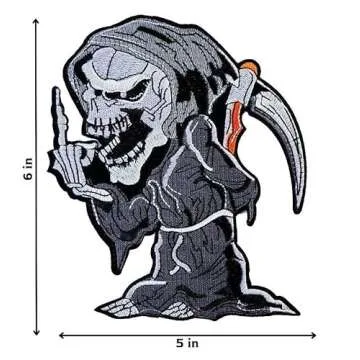 Graphic Dust 5x6 Inches Grim Reaper Iron On Embroidered Patch