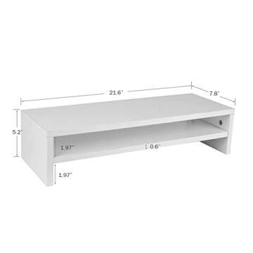 BEYGORM Monitor Stand Riser White, 21.6 inch 2 Tiers Wood Desk Shelf Computer Screen Stand with Storage for Desktop Laptop/Screen/TV/PC/Printer, Desk Shelf Organizer 21.6" L x 7.8" W x 5.2" H