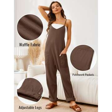 Glamaker Women's Casual Jumpsuits Waffle Knit Overalls Baggy One Piece Summer Sleeveless Loose Fit M...