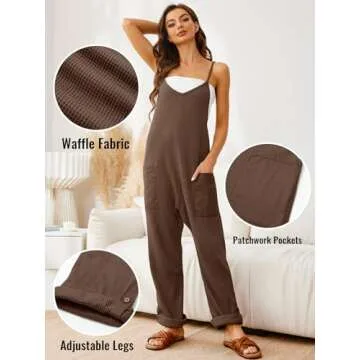Glamaker Women's Casual Jumpsuits Waffle Knit Overalls Baggy One Piece Summer Sleeveless Loose Fit M...