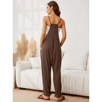 Glamaker Women's Casual Jumpsuits Waffle Knit Overalls Baggy One Piece Summer Sleeveless Loose Fit Maternity Jumpsuit With Pocket (Coffee S)