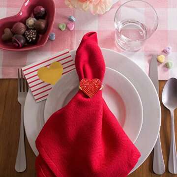 Heart Napkin Rings Set of 6, Valentine’s Day Rhinestone Glitter Enamel Heart Napkin Holder Ring fo...