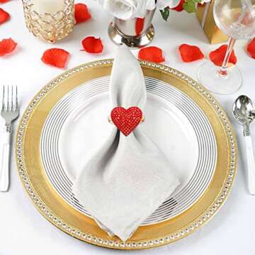Heart Napkin Rings Set of 6, Valentine’s Day Rhinestone Glitter Enamel Heart Napkin Holder Ring for Table Setting, Holiday Wedding Birthday Party Serviette Buckles Decor (Red Heart)