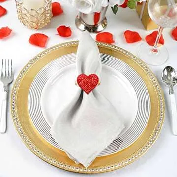 Heart Napkin Rings Set of 6, Valentine’s Day Rhinestone Glitter Enamel Heart Napkin Holder Ring for Table Setting, Holiday Wedding Birthday Party Serviette Buckles Decor (Red Heart)