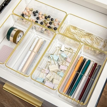 Martha Stewart Stackable Desk Organizers with Gold Trim