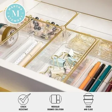 Martha Stewart Stackable Desk Organizers with Gold Trim