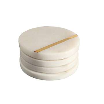 GoCraft Marble Brass Insert Coasters | Handcrafted White Marble Coasters with Brass Lining on Front for Your Drinks, Beverages & Wine/Bar Glasses (Set of 4)