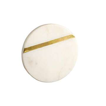 GoCraft Marble Brass Insert Coasters | Handcrafted White Marble Coasters with Brass Lining on Front for Your Drinks, Beverages & Wine/Bar Glasses (Set of 4)