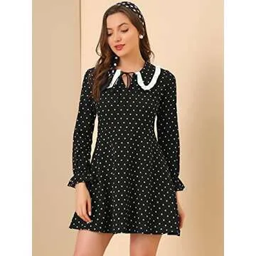 Allegra K Women's Heart Peter Pan Collar Tie Neck Long Sleeve Ruffle Chiffon Dress