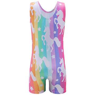 Leotards for Girls Gymnastics Unicorn Athletic Dance Wear Shiny Rainbow Blue Hotpink (Stripe, 5/6 Ye...