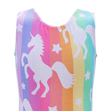 Leotards for Girls Gymnastics Unicorn Athletic Dance Wear Shiny Rainbow Blue Hotpink (Stripe, 5/6 Years)