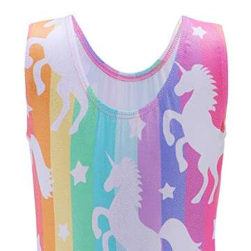 Leotards for Girls Gymnastics Unicorn Athletic Dance Wear Shiny Rainbow Blue Hotpink (Stripe, 5/6 Years)