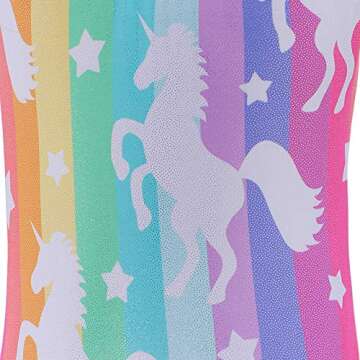 Leotards for Girls Gymnastics Unicorn Athletic Dance Wear Shiny Rainbow Blue Hotpink (Stripe, 5/6 Years)