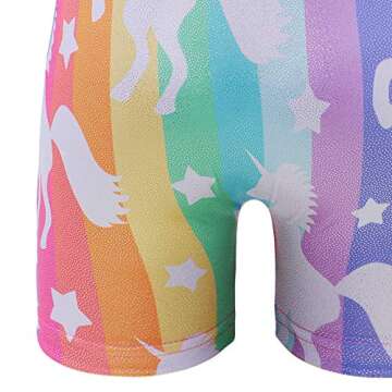 Leotards for Girls Gymnastics Unicorn Athletic Dance Wear Shiny Rainbow Blue Hotpink (Stripe, 5/6 Years)