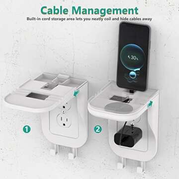 WALI Outlet Shelf Wall Holder, Fit for Duplex GFCI Decorative Outlet Shell A Space Saving for Smart Home, Speaker Mounts up to 20lbs with Cable Management (OSH001-W), White