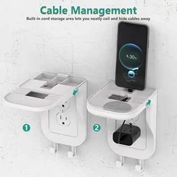 WALI Outlet Shelf Wall Holder, Fit for Duplex GFCI Decorative Outlet Shell A Space Saving for Smart Home, Speaker Mounts up to 20lbs with Cable Management (OSH001-W), White