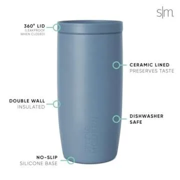 Simple Modern Travel Coffee Mug Tumbler with 360° Lid | Ceramic-Lined Insulated Stainless Steel Cold Brew Iced Coffee Cup Thermos | Gifts for Women Men Her Him | Voyager Signature | 16oz | Blue Dune