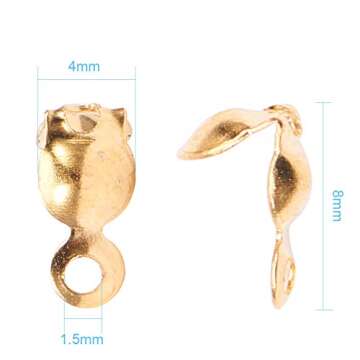 PH PandaHall 600pcs 6 Color Iron Bead Tips Knot Covers 8x4mm Metal Open Clamshell Fold-Over Bead Tips Knot Covers End Caps for Jewelry Making, Nickel Free