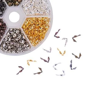 PH PandaHall 600pcs 6 Color Iron Bead Tips Knot Covers 8x4mm Metal Open Clamshell Fold-Over Bead Tips Knot Covers End Caps for Jewelry Making, Nickel Free