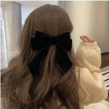 Black Velvet Bow Hair Clips for Women – Elegant French Barrettes