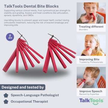 TalkTools Dental Bite Blocks | Therapy Tools to Improve Chewing and Biting Dental Bite Blocks Oral Opener Mouth Prop Dental Bite Blocks Safe for All Ages | Jaw Grading Bite Blocks | Set of 2 - Red