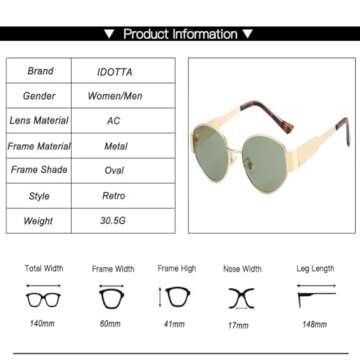 IDOTTA Retro Oval Sunglasses - UV400 Protection Stylish Shades