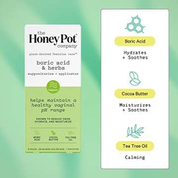 The Honey Pot Company 7 Day Boric Acid & Herbs Suppositories - Maintains and Balances Healthy Vaginal pH, Manages Odor, Hydrates, & Moisturizes - Gynecologist Tested