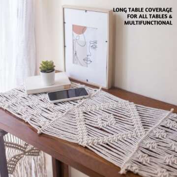 Folkulture Macrame Table Runner 13 x 120 Inches for Table Decorations, Boho Table Runner Farmhouse S...