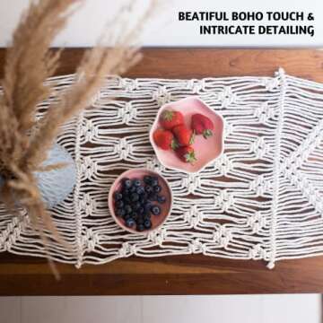 Folkulture Macrame Table Runner 13 x 120 Inches for Table Decorations, Boho Table Runner Farmhouse Style for Bohemian Rustic Wedding Dining Table, 100% Cotton Table Runner, Off White