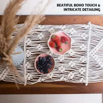 Folkulture Macrame Table Runner 13 x 120 Inches for Table Decorations, Boho Table Runner Farmhouse Style for Bohemian Rustic Wedding Dining Table, 100% Cotton Table Runner, Off White