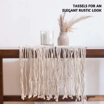 Folkulture Macrame Table Runner 13 x 120 Inches for Table Decorations, Boho Table Runner Farmhouse Style for Bohemian Rustic Wedding Dining Table, 100% Cotton Table Runner, Off White