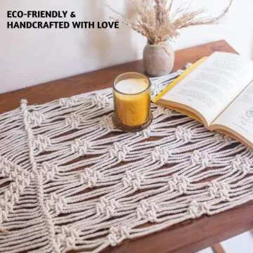Folkulture Macrame Table Runner 13 x 120 Inches for Table Decorations, Boho Table Runner Farmhouse Style for Bohemian Rustic Wedding Dining Table, 100% Cotton Table Runner, Off White