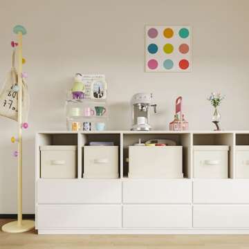 Vailando Storage Bin 3 Pack, Large Storage Bins with Lids, Decorative Storage Boxes Fabric Cotton Linen Collapsible Basket for Bedroom, Office, Closet, Shelves (Beige)