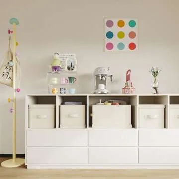 Vailando Storage Bin 3 Pack, Large Storage Bins with Lids, Decorative Storage Boxes Fabric Cotton Linen Collapsible Basket for Bedroom, Office, Closet, Shelves (Beige)