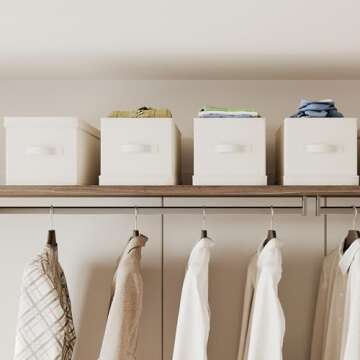 Vailando Storage Bin 3 Pack, Large Storage Bins with Lids, Decorative Storage Boxes Fabric Cotton Linen Collapsible Basket for Bedroom, Office, Closet, Shelves (Beige)