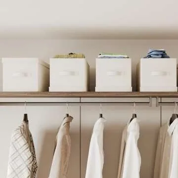 Vailando Storage Bin 3 Pack, Large Storage Bins with Lids, Decorative Storage Boxes Fabric Cotton Linen Collapsible Basket for Bedroom, Office, Closet, Shelves (Beige)