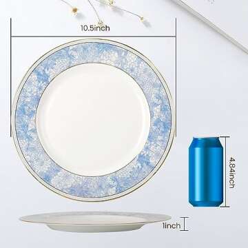 Wpslnwo Fine Bone China Dinner Plates Sets,4 Pcs 10.5 inch Electrooptic Pattern Plate Gilt Edged High Grade Dinnerware Sets For 4 People Suitable for Dining Party or Gift,Comes with Gift Box