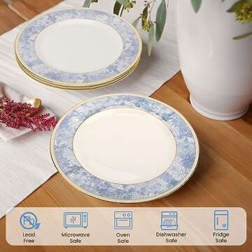 Wpslnwo Fine Bone China Dinner Plates Sets,4 Pcs 10.5 inch Electrooptic Pattern Plate Gilt Edged High Grade Dinnerware Sets For 4 People Suitable for Dining Party or Gift,Comes with Gift Box