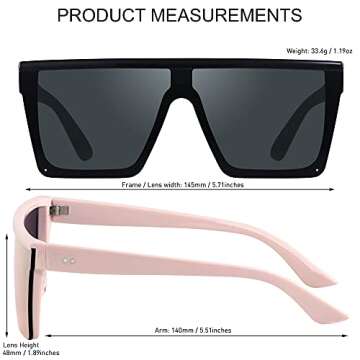 LYZOIT Square Oversized Sunglasses for Women Men Big Flat Top 2 pack Fashion Shield Large UV Protection Rimless Shade Pink Mirrored Sun glasses