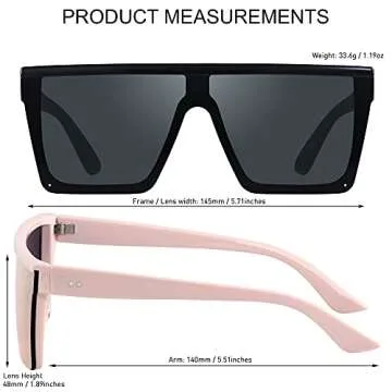 LYZOIT Square Oversized Sunglasses for Women Men Big Flat Top 2 pack Fashion Shield Large UV Protection Rimless Shade Pink Mirrored Sun glasses