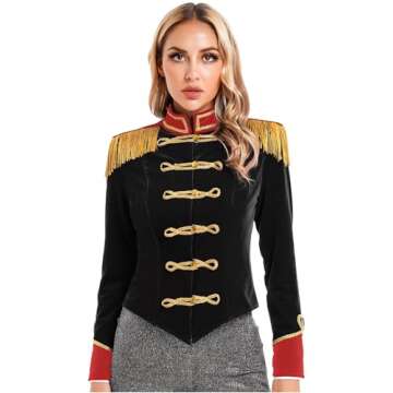 Moggemol Women's Circus Ringmaster Tassel Jacket Coat Velvet Victorian Tailcoat Party Costume Black ...